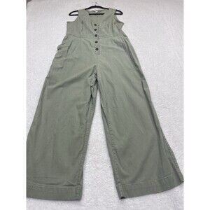 Gap Jumpsuit Wide Leg Women Green Cotton Blend Vacay Retro Boho Preppy Size 14